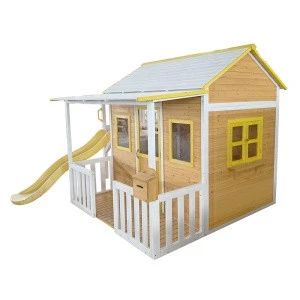 Garden Wood play house Outdoor backyard waterproof large Kid&#39;s Children House Kids Wooden Playhouse With Plastic Slide