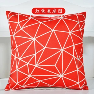 Geometric pattern boho pillow case Printed on white linen with red stripes cushion cover Home Decor Friend Gift