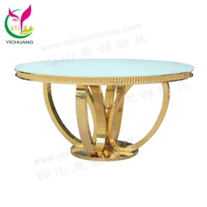 Glass Top Round Dining Table Chair with Stainless Steel HYC-ST99 Party Wedding Dining Room Furniture Home Furniture Modern Metal