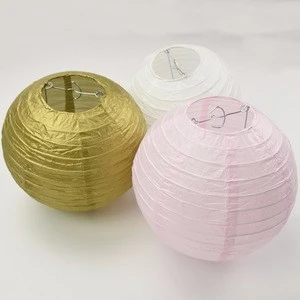 Gold Baby Pink Hanging Tissue Paper Pom Pom Lantern for Wedding Bridal Shower Nursery Decor Birthday Decoration