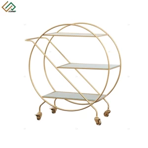 Gold Metal Circular Bar Cart With Wheels
