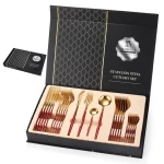 Gold Plated 72pcs Cutlery Set Stainless Steel Black Gold Cutlery 24pcs Flatware Sets With Box