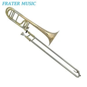 Good quality Gold lacquer Bb/F key Trombone with gold brass bell (JTB-132)