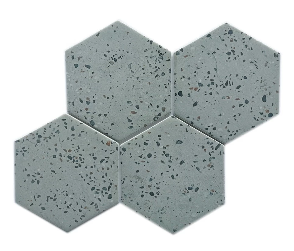 Good quality non-slip matte surface white marble look big hexagon recycled glass mosaic enamel tile for wall