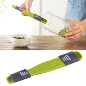 Green Adjustable Kitchen Eight-level Scale Spoon Coffee Sugar Salt Measuring Spoon Tool