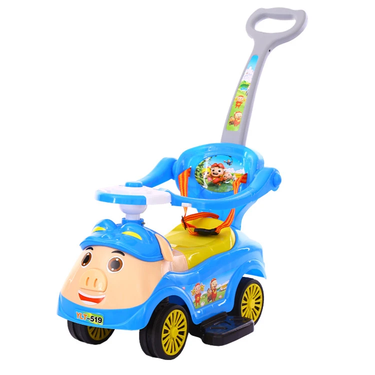 Hebei Factory Cartoon Dluxe Plastic Cheap 4 Wheel Mechanical Ride On Sit Balance Kid Toy Happy Swing Car With Roof