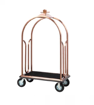 High-end Vintage 4 Wheel Hotel Luggage Cart with rose gold plated