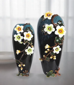 HIgh Quality Chinese Style Home  Decoration Desktop Glass Metal Flower Vase