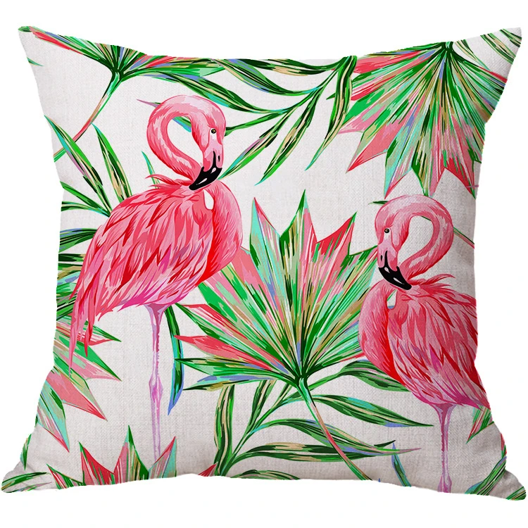 High quality latest 50% Cotton 20% Polyester 30% linen  fashion customized bird  flamingo design printed cushion cover
