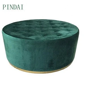 Home Furniture Metal Base Green Pouf Velvet Round Ottoman Stool