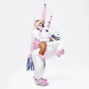 Hot sale cartoon halloween party inflatable unicorn costume for kids