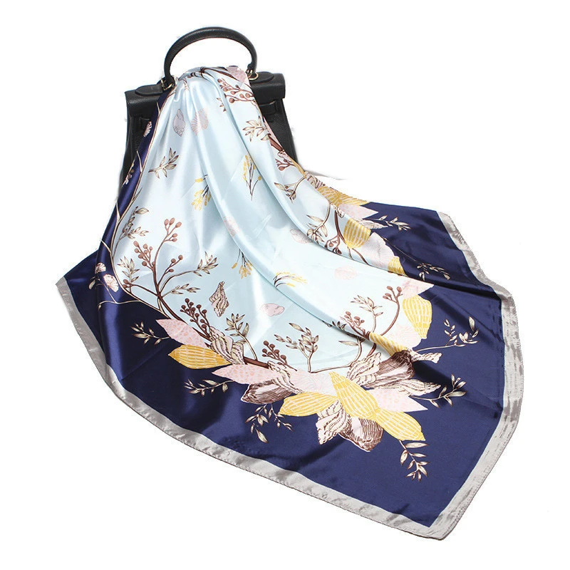 Hot sale new design high quality fashion pure printing square scarf 14MM 90*90CM Imitate silk scarf