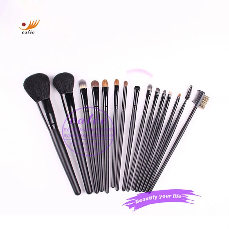 Hot sale wholesale personal care wooden handle 16 black professional makeup brush set