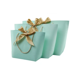 Hot Selling Gift Bag Shopping Paper Bags with Your Own Logo Custom Printed handle Bags with free ribbon