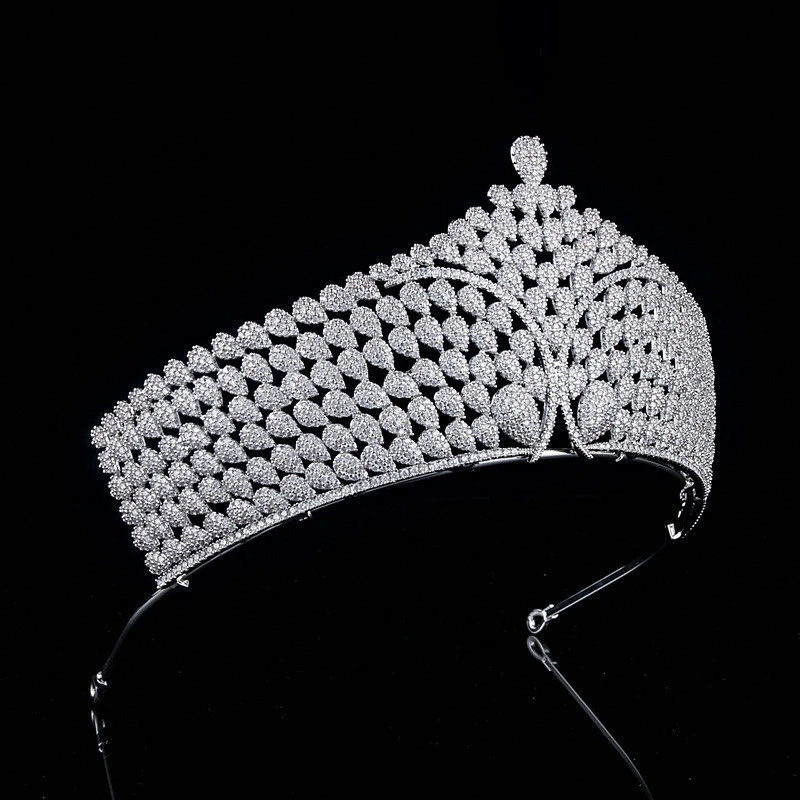 Hot Selling Wedding Hair Accessories Good Quality White Cubic Zirconia Full Paved Bridal Tiaras And Crowns