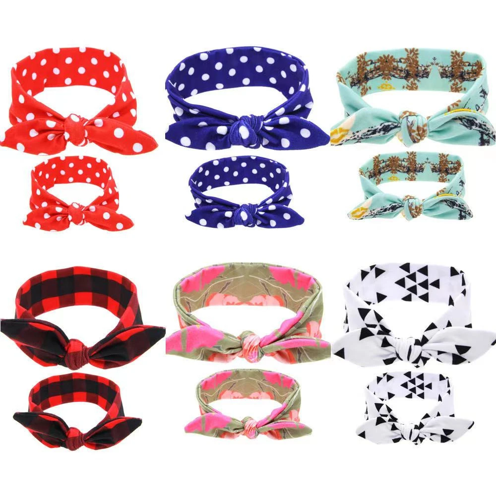 HYHB0083 Mother And Daughter Fashion Lovely Printed Rabbit Ear Soft Comfortable Baby And Mom Head Bands