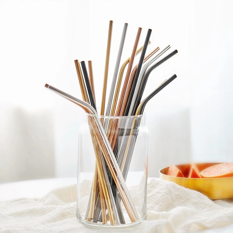 In Stock Reusable Stainless Steel Straws Metal Colored Gold Eco Friendly Amazon Hot Selling Drinking Straw