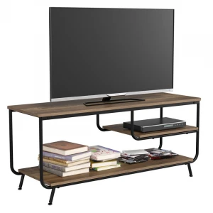 Industrial style sturdy 3-tier wood TV stands with metal frame