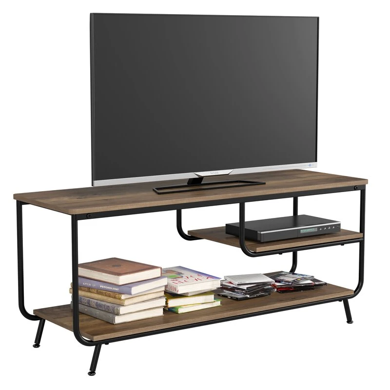 Industrial style sturdy 3-tier wood TV stands with metal frame