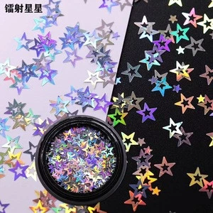 Iridescent foil nail art glitter flakes hollow out star