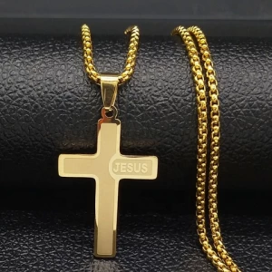 Jesus cross style silver/gold plated fashion high quality christian religious jewelry wholesale stainless steel Jesus necklace