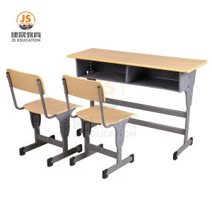 JS Cheap double  School Desk and Chair with height adjustable