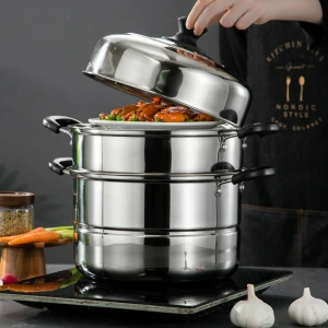 Kitchen appliances industrial steamer cookware 3 tier stainless steel cooking pot with bakelite handle