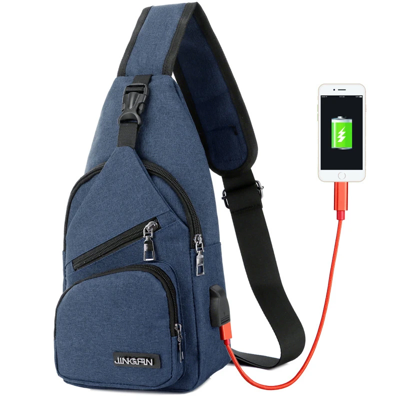 Latest Cheap Chest Bag for Men External USB Interface Chest Sling Bag Safe Pocket Chest Bag Shoulder Unisex Letter