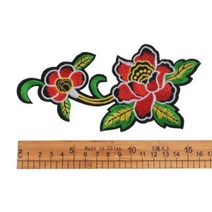 Latest custom design iron on embroidery flower patches with backing on machine for dresses