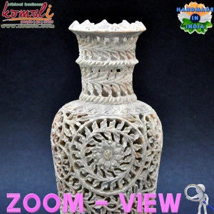 Leaf Design Hand Carved Soapstone Carving 10 inch Stone Flower Vases
