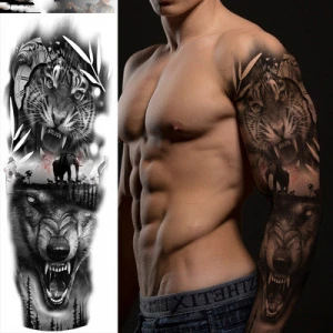Lion Waterproof Temporary Tattoo Sticker Full Arm Large Size Sleeve Tattoo Fake Flash tattoos