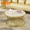 Living room furniture luxury hollow out gold marble top center round coffee table