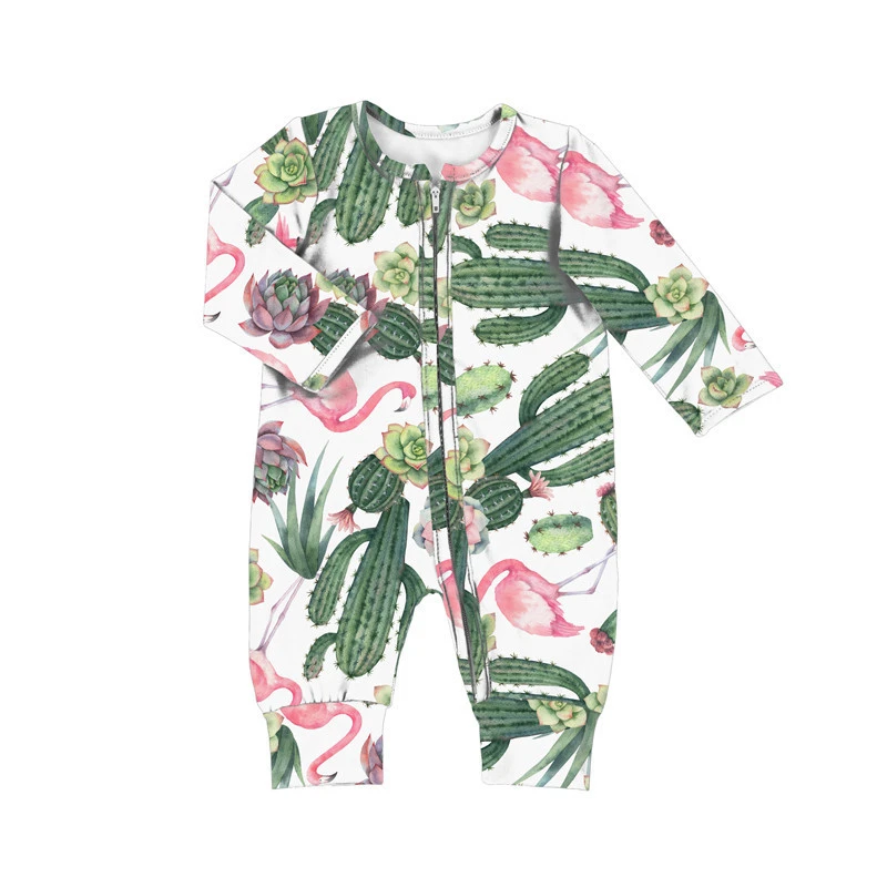 LT-132-ZXG Fall gray floral zipper baby girl&#39;s Pajamas  sleepwear Jumpsuit rompers