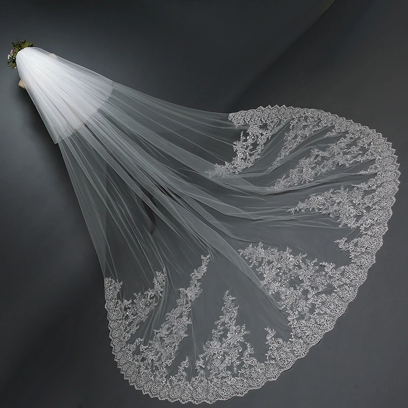 LUOXIN Hot Sell Latest Long Tulle Wedding Bridal Veil Lace Wedding Veil