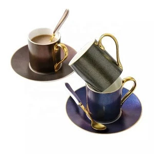 Luxury gold handle shining italian drinkware cheap espresso ceramic coffee cup with spoons