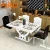 Import Luxury kitchen dining room dinner desk 6 seater banquet furniture stainless steel base metal marble top square dining table set from China
