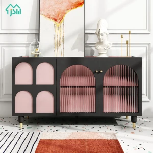 Luxury Moru Glass Sideboards Kitchen Cabinet Top Marbled Glass Wine Cabinet Side Cabinet in Dining Room Furniture