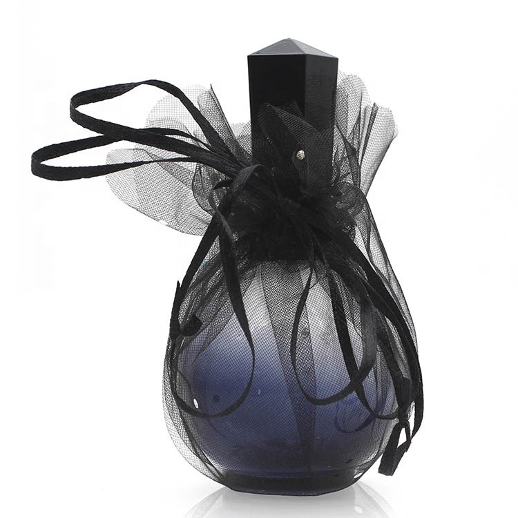Luxury perfume glass bottle with silk ribbon bow
