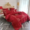 Luxury Red China wedding Queen size Designer embroidery bed Sheet Custom Bedding Comforter Set
