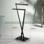 Luxury Standing 304 SUS Black Bath Towel Rack 2 poles freestanding Towel Rack With Marble Base for Bathroom Floor