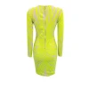 Luxury Women night out Clothing Lime Green Neon Sequin Mesh Club night out Party Dress F2041