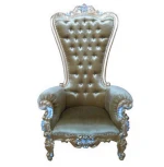 Mahogany Living Room Set Furniture - Wooden Gold King Throne Chair With Velvet Fabric Upholstery