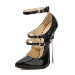 mature womens  high heels in solid silver three straps with belt buckle thin heels for summer nightclubs parties outdoor