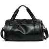 Men TOP PU Leather Handbag Totes Travel Weekender Duffel Bag Black