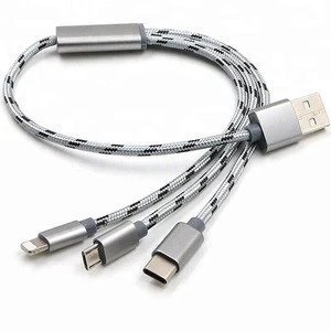 Mobile Accessories Universal Multi Usb Charger 3In1 Usb Charger Cable Nylon Braided Usb-C Charging Cable