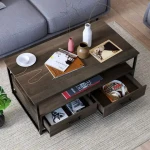 Modern Luxury Vintage Living Room Wooden Stainless Steel Metal Multifunction Coffee Table Set Wood Home with Storage Drawers