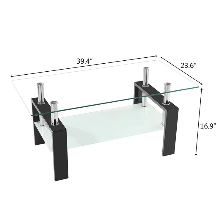 Modern square durable tempered glass coffee table iron and MDF legs available transparent coffee table living room furniture
