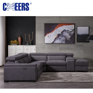 Modern Style Grey Fabric Reclining Sofa Sectional Sofa with Storage Box