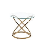 Modern style hotel lobby home furniture living room metal tube oblique leg coffee table round glass dining table