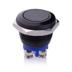 Momentary 16mm Flat Head Button 2 Screw Terminal Black Metal Push Button Switch